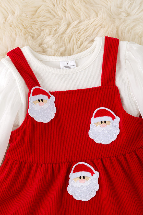 Super cute corduroy red dress with santa patch & long sleeve under shirt.  OFG51687 JEAN
