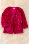 TPG41225 JEANNE: Fuchsia sequins cardigan with pockets.