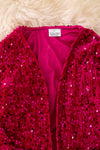 TPG41225 NAY: Fuchsia sequins cardigan with pockets.