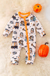 🍁RPB40386 JEAN: Halloween printed baby romper with zipper.