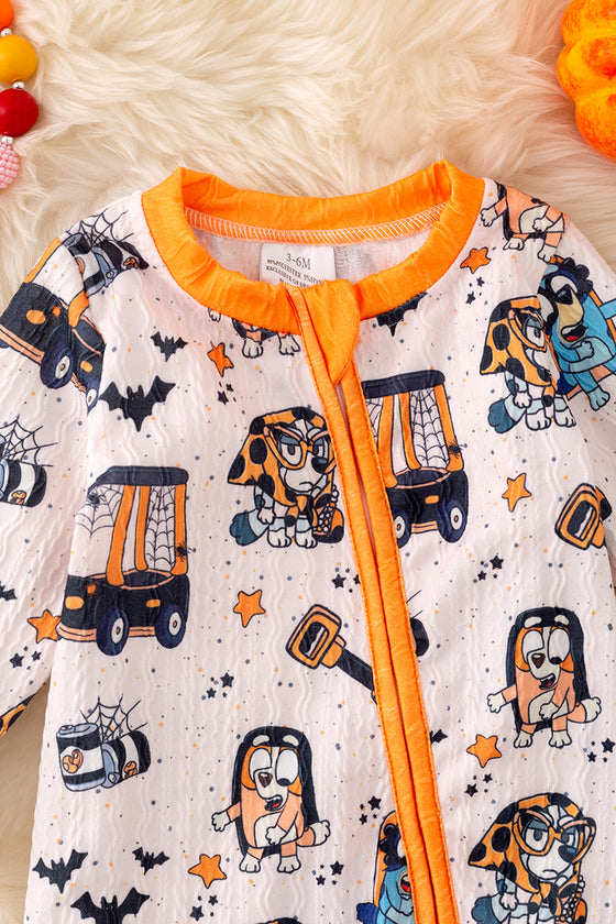 🍁RPB40386 JEAN: Halloween printed baby romper with zipper.