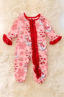  RPG40709 AMY: Snowman and candy cane printed baby romper.