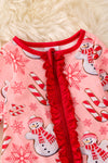 RPG40709 AMY: Snowman and candy cane printed baby romper.