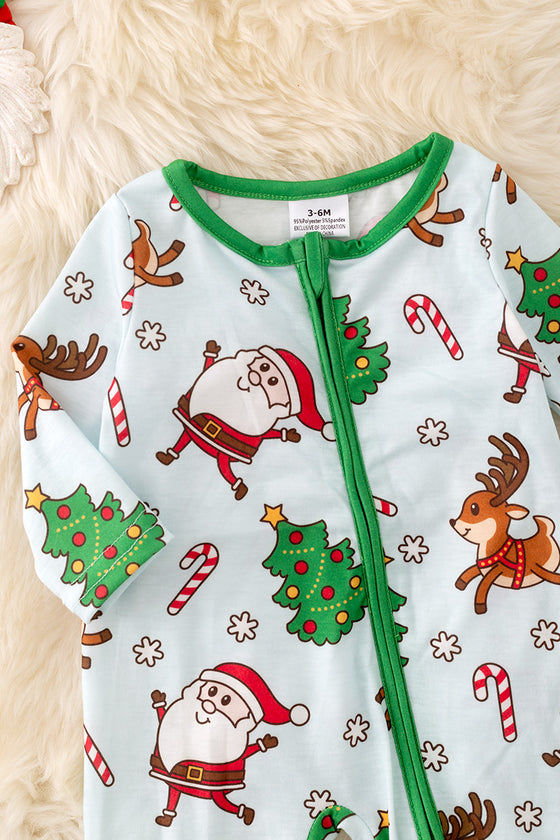 RPB40294 SOL: Santa printed baby onesie w/green trim.