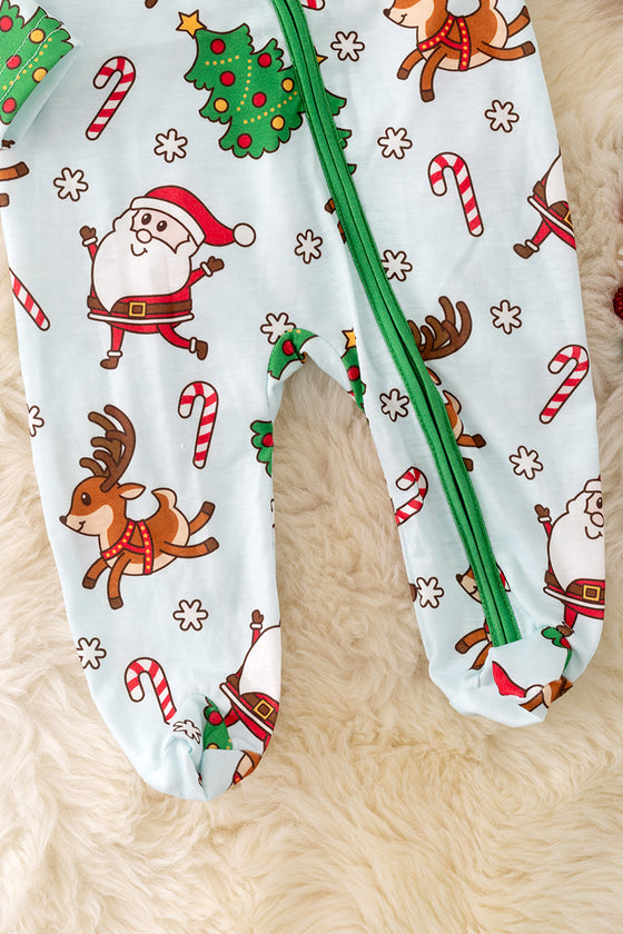 RPB40294 SOL: Santa printed baby onesie w/green trim.