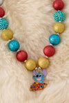 Multi-color bubble necklace with pendant.