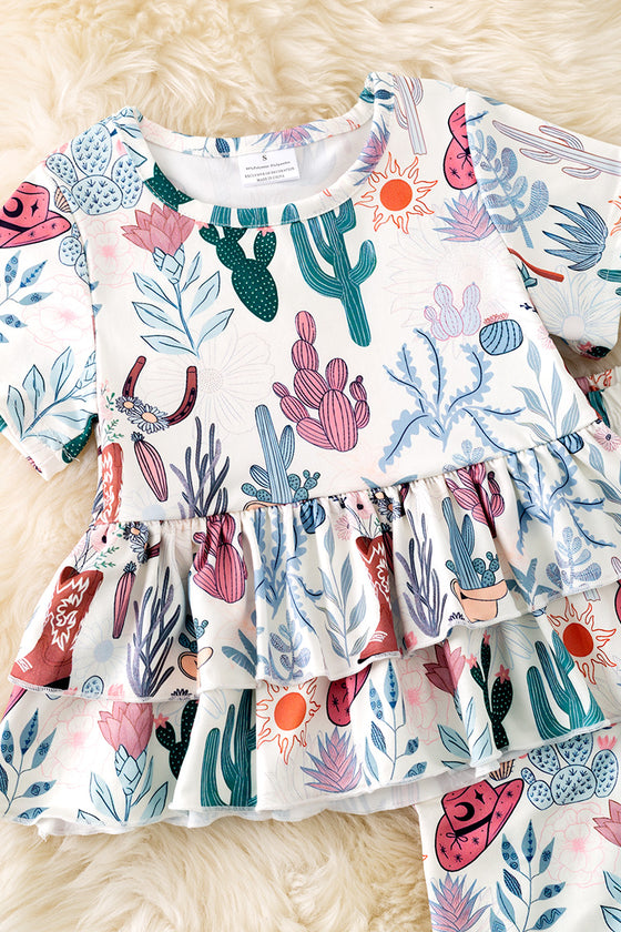 Western printed double layer tunic & cute pants. OFG51041 AMY