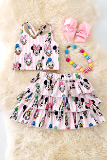  Pink & white stripe character printed skort set. OFG50906 JEAN