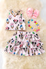 Pink & white stripe character printed skort set. OFG50906 JEAN