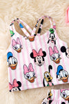 Pink & white stripe character printed skort set. OFG50906 JEAN