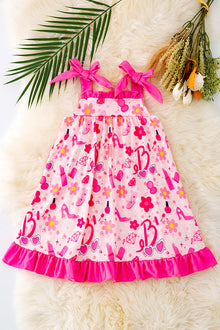  Pink colorful dress w/pink ruffle trim. DRG41509 WEN