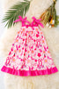 Pink colorful dress w/pink ruffle trim. DRG41509 JEAN