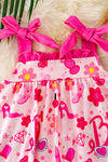 Pink colorful dress w/pink ruffle trim. DRG41509 WEN