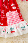 Coquette & sweet strawberry printed dress w/ ruffle hem. DRG41004 LOI