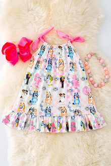  Dog printed relax fit dress with ruffle hem. DRG41499 JEAN