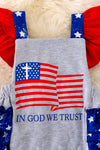 In God we trust, gray USA flag printed onesie. RPG40440 WEN