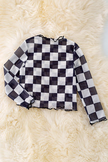  Black & white checkered mesh top. TPG40732 amy
