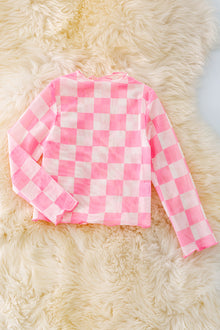  Baby pink & white checkered mesh top. TPG40731 sol