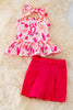🌸Cute colorful ruffle halter top & fuchsia short set. OFG41073 AMY