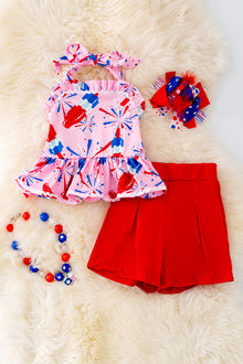 Popsicle printed on pink halter top & red shorts. OFG41083 LOI