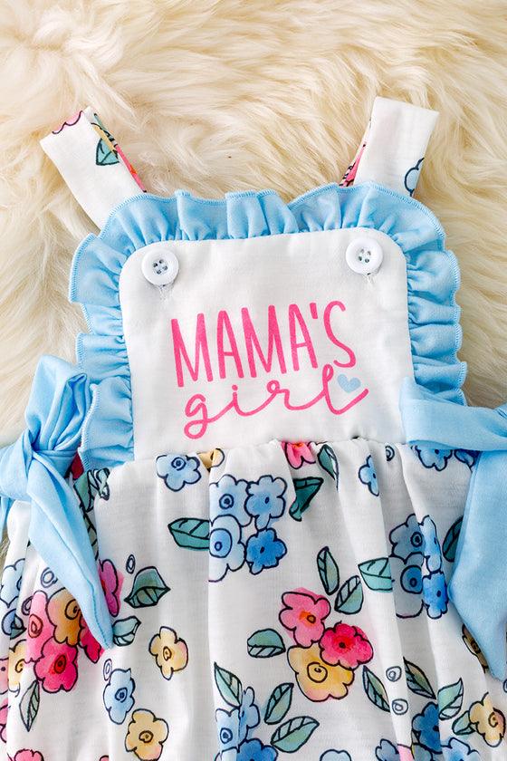 Mama's Girl floral romper with cute side bows. RPG40363 LOI