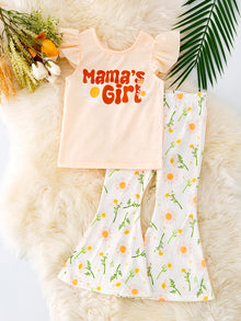  Mama's girl Daisy printed angel sleeve top & floral bottoms. OFG40942 SOL