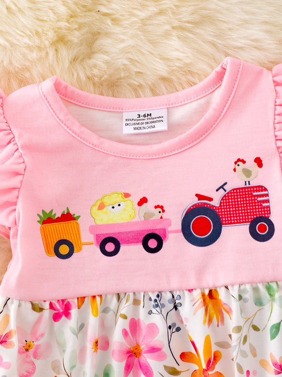 Pink Farm baby onesie with angel sleeve.  RPG40350 jeann