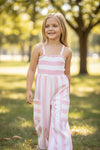 Pink & white stripe wide leg jumpsuit. PNG60070 JEAN