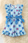 Patriotic bow printed jumpsuit with checker. PNG60138 JEAN