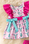 Blue printed bull skull tunic w/side bows and fuchsia sleeve accent and baby shorts. RPG61193 SOL