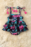 Black, fuchsia & turquoise aztec printed baby bodysuit. RPG60806 JEAN
