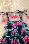 Black, fuchsia & turquoise aztec printed baby bodysuit. RPG60806 JEAN