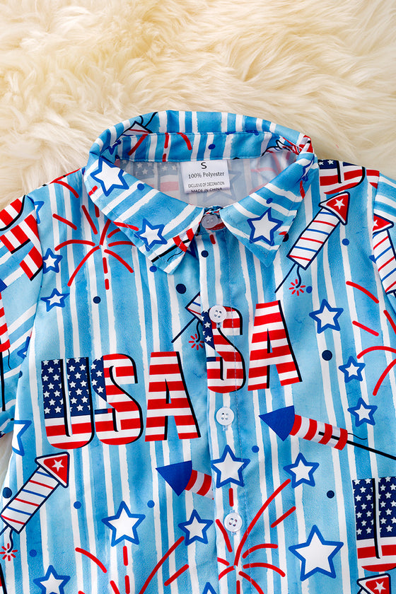Patriotic USA printed button up shirt. TPB40330 JEAN