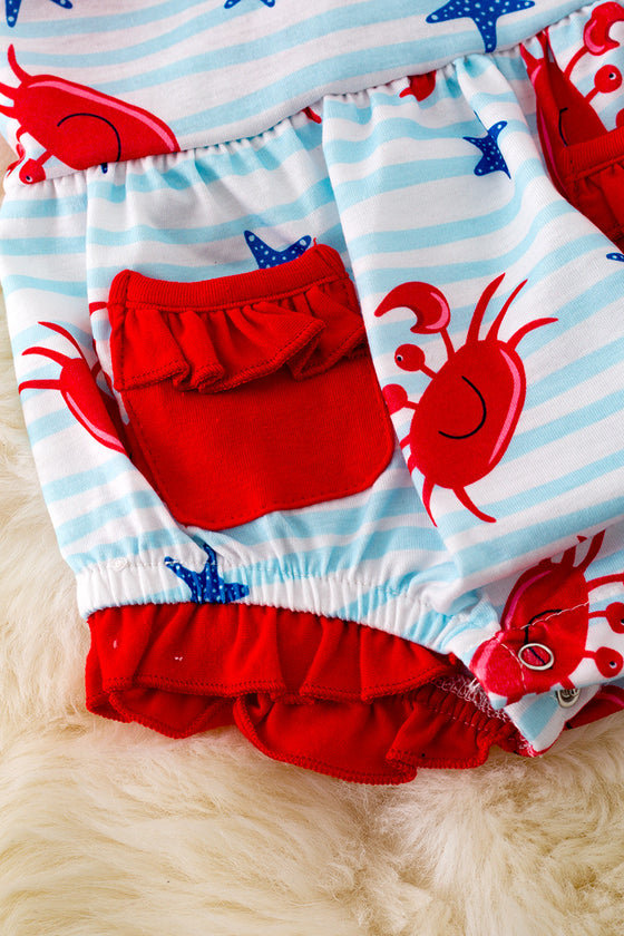 Crab printed baby onesie w/ red trim & snaps. RPG40442 WEN