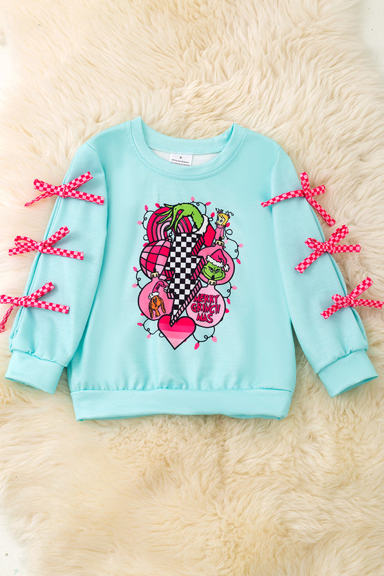 Merry Grinchmas aqua long sleeve sweatshirt. TPG50582 SOL