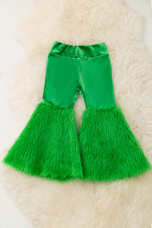  Green Velvety and fur bell bottoms. PNG50544 Jean
