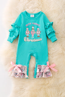  RPG40761 LOI: Nuts about Christmas" aqua ruffle romper.