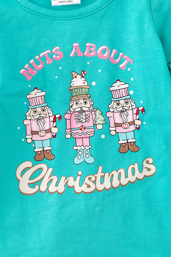 RPG40761 NAY: Nuts about Christmas" aqua ruffle romper.