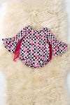 Checkered -western printed baby bodysuit w/bell sleeves. RPG61267 AMY