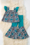 Howdy" Concho & checkered printed 2 piece set. OFG60803 AMY