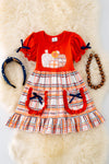 Pumpkin application ruffle dress. DRG40684 SOL