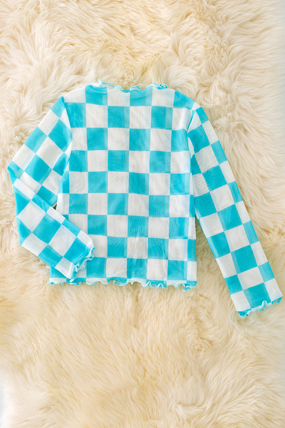 Aqua & white checkered mesh top. TPG40782 wen