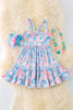 Blue floral ruffle dress. Create a beautiful flare. DRG41574 SOL