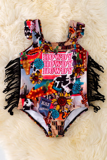  Howdy Howdy Western printed swimsuit with side fringe. SWG40026 AMY
