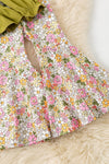 "Fall Vibes" Green embroidered top w/ruffle hem and floral bell bottoms. OFG61402 AMY
