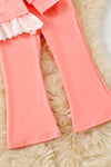 Lt. Coral Cream lace bow and ruffle hem and coral pants. OFG61397 SOL