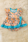 Lt. Orange floral on blue cheetah bodysuit. RPG61366 AMY