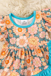 Lt. Orange floral on blue cheetah bodysuit. RPG61366 AMY