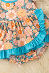 Lt. Orange floral on blue cheetah bodysuit. RPG61366 AMY