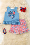 Patriotic ruffle top & animal printed shorts. OFG61135 SOL